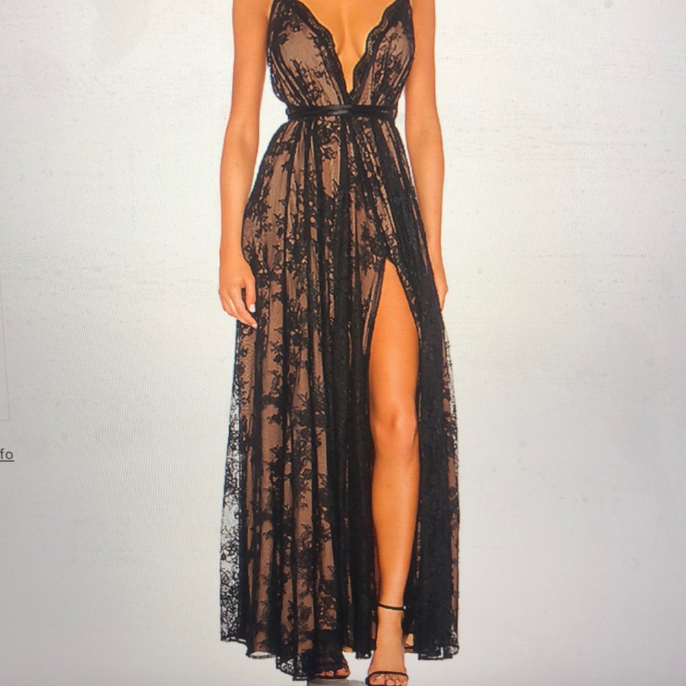 Michael Costello Black/Tan Laced Ballgown Dress.